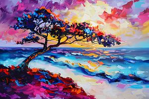 Bunte abstrakte Malerei von Baum und Meer