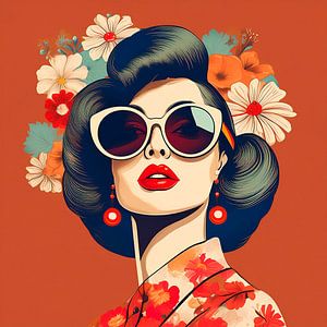 Frau im Retro-Look mit Blumen im Haar, Serie: Buntes Retro -1