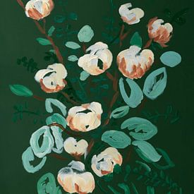 'Celadon' | Blumen | Modernes abstraktes Blumenstillleben dunkelgrün