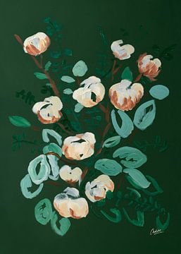 ‘Celadon’ | Bloemen | Modern abstract bloemstilleven donkergroen van Ceder Art