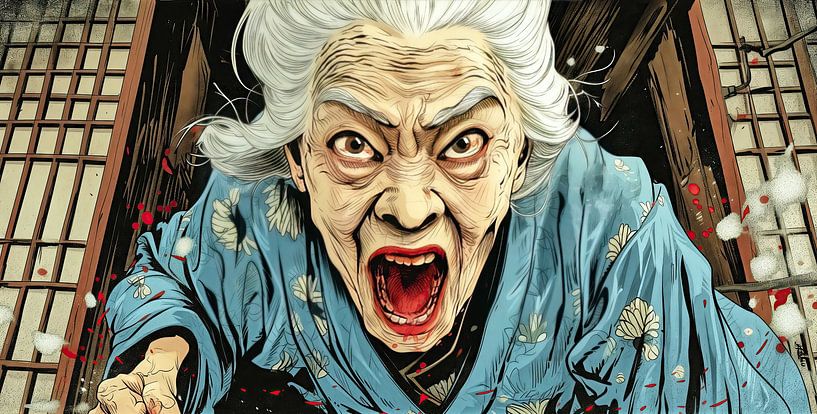 Angstige oudere Aziatische vrouw van Frank Heinz