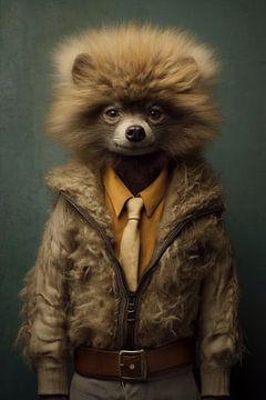 Een realistisch portret van een wasbeer uit de jaren 60 van Digitale Schilderijen