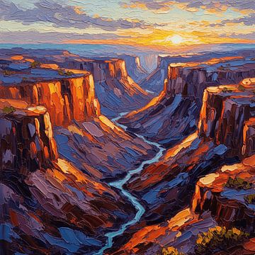 Canyon's laatste licht: De reis van een rivier door de grootsheid van een zonsondergang van Artistic