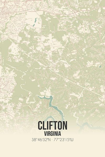 Alte Karte von Clifton (Virginia), USA. von Ortsdrucke