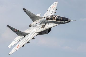 A beautiful MIG 29 UB of the Slovak Air Force, with "tiger print" photographed in  by Jaap van den Berg