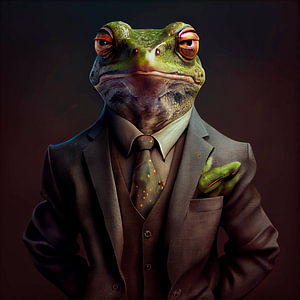 Stattliches Porträt eines Frosches in einem schicken Anzug
