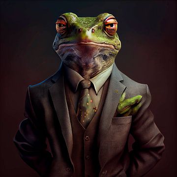 Stately portrait of a Frog in a fancy suit by Maarten Knops