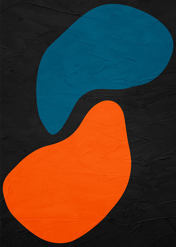 Moderne abstracte kunst, organisch en minimalistisch, in kleurrijke tinten.