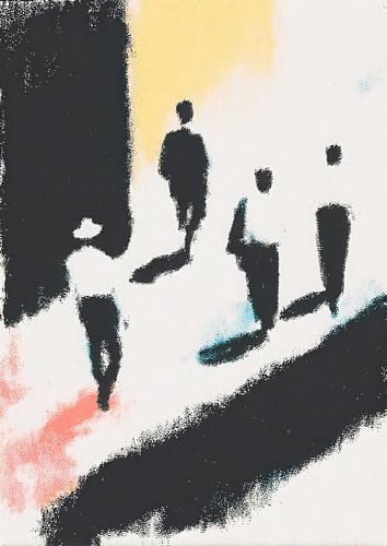 Abstract straatbeeld met wandelende mannen