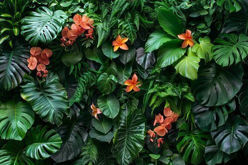 natural green background with plants and flowers