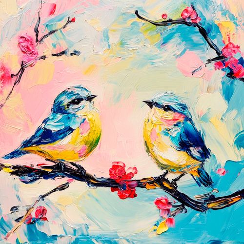Vrolijke vogels in de lente