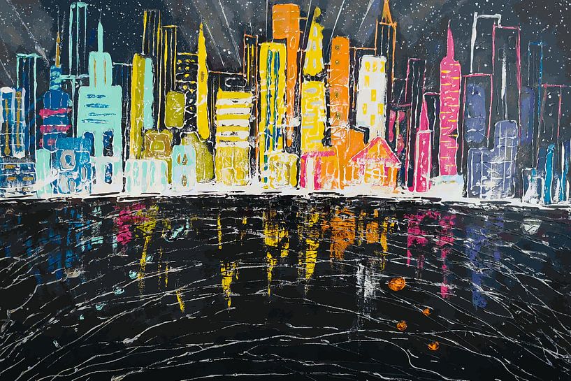 Skyline - Digital Artwork in Black and Rainbow Colours by Art By Dominic