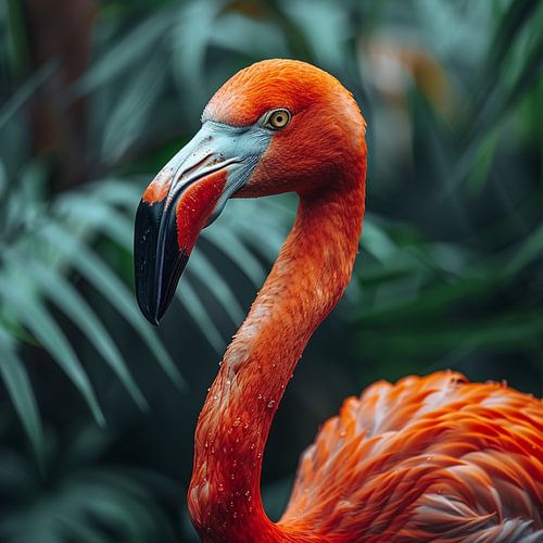 Close Up Of A Vibrant Orange Flamingo Bird