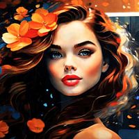 Brown haired beauty on a windy autumn day