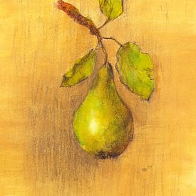 Grüne Birne mit Blättern von Karen Kaspar