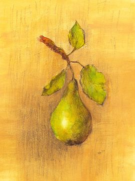 Grüne Birne mit Blättern von Karen Kaspar