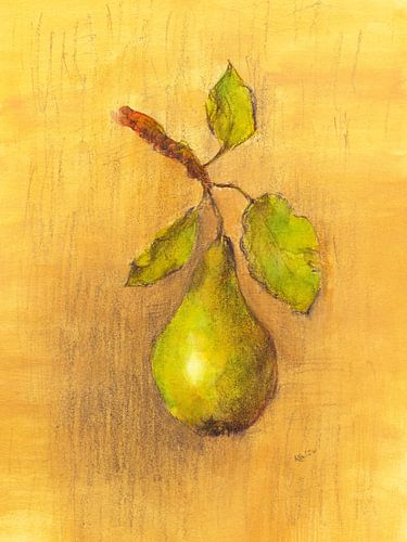 Grüne Birne mit Blättern von Karen Kaspar