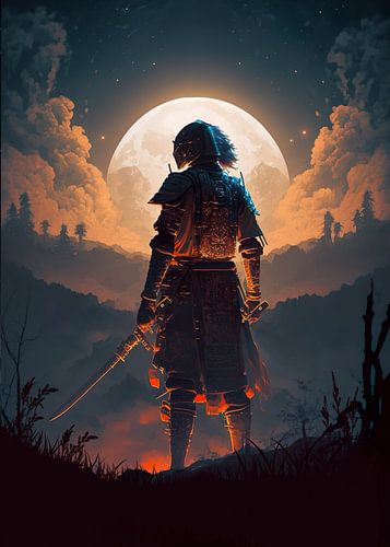 chevalier samouraï debout avec deux sabres