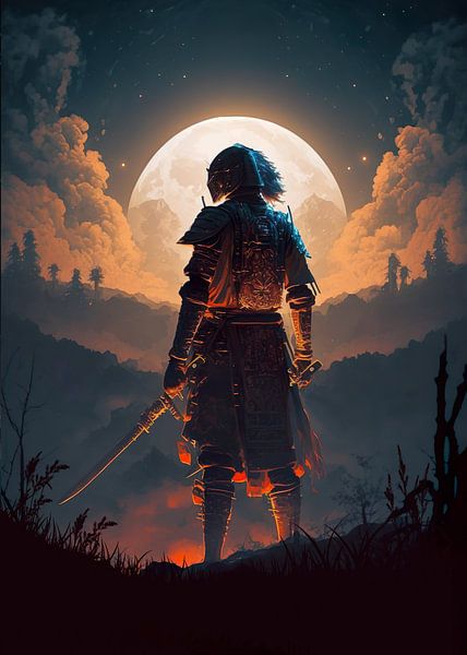 samurai knight standing tall with two sword by Onexart