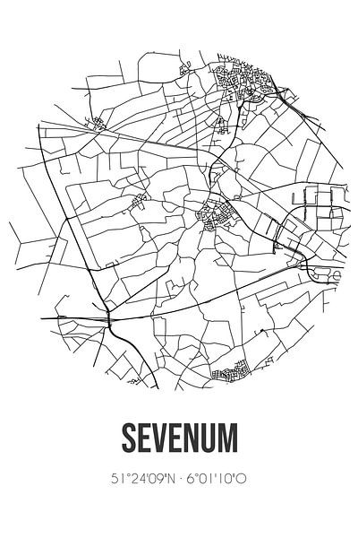 Sevenum (Limburg) | Map | Black and white by Prints of Place