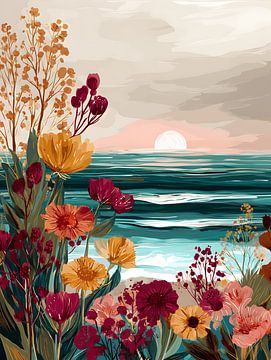 Blumen am Meer bei Sonnenuntergang von Gypsy Galleria