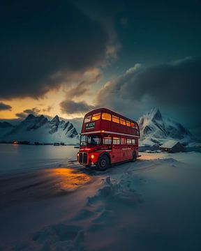 Bus in winterlandschap van fernlichtsicht