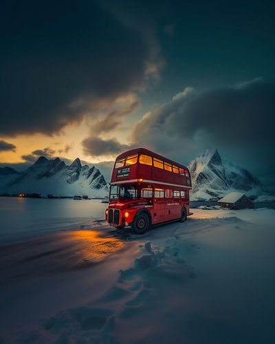 Bus in winter landscape