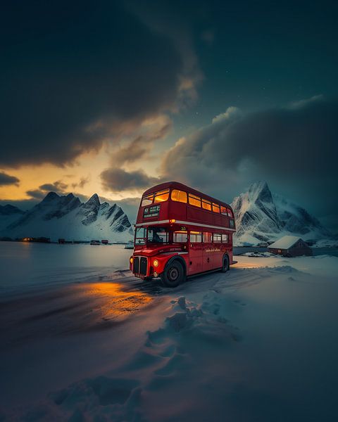 Bus in Winterlandschaft von fernlichtsicht