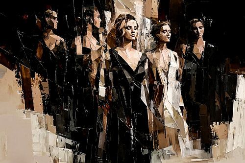 Kubistische vrouwenfiguren in beweging