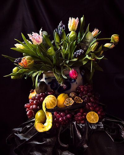 Dutch still life tulips and fruit