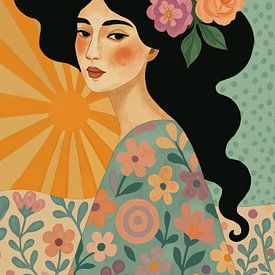 Portrait Art nouveau moderne d'une femme au soleil sur Patricia Leona Art