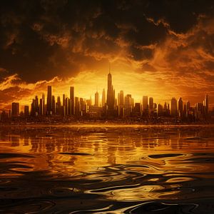 Golden city skyline