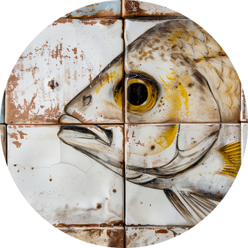Witte tegels met vis van Digitale Schilderijen