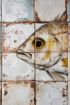 Witte tegels met vis van Digitale Schilderijen