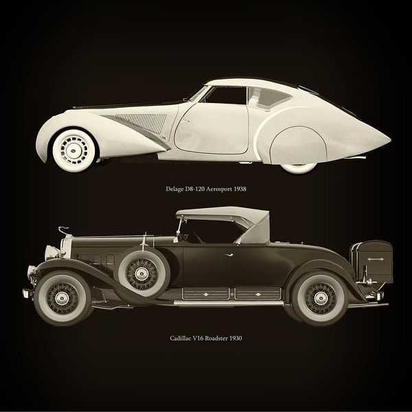 Delage D8-120 Aerosport 1938 et Cadillac V16 Roadster 1930 par Jan Keteleer