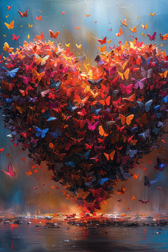 Modern abstract heart of butterflies
