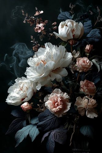 Witte Pioenrozen in de Duisternis no.8