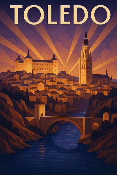Affiche de la ligne d'horizon de Tolède Art déco par Travel Shop