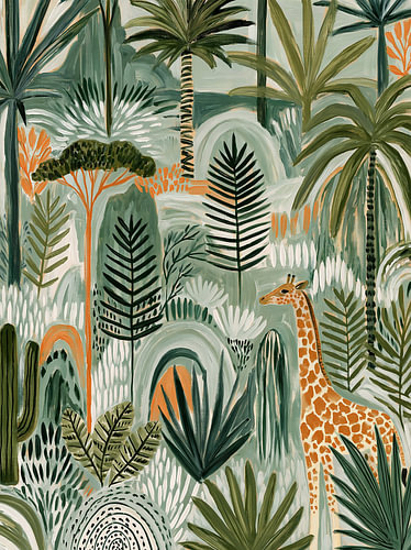Une girafe au milieu de plantes tropicales