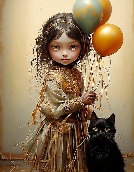 Mädchen mit Katze und Luftballons von Ans Bastiaanssen