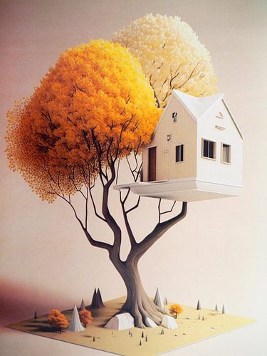 Witte boomhut camping boom surrealistisch platform