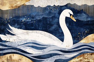 Eleganter Schwan auf abstraktem Wasser von Imperial Art House