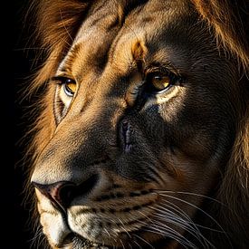 Profil majestueux d'un lion au regard intense sur Clay Artista