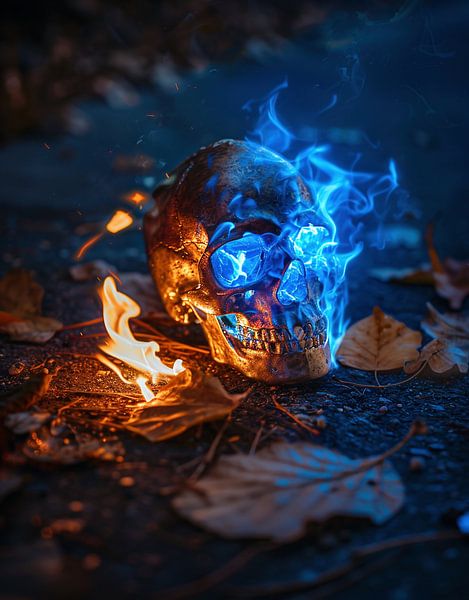 Schedels in vlammen van fernlichtsicht