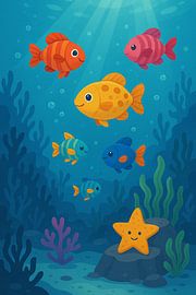 Bunte Unterwasserwelt - Niedliche Meeresfische und Korallen Illustration von RavenC Store