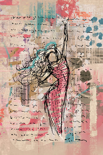 Hand-drawn, expressive art with a colourful, layered background