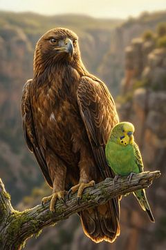 Vriendschap tussen dieren adelaar en parkiet van Max Steinwald