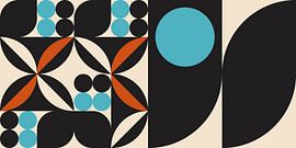 Retro-Geometrie mit Kreisen und Streifen in Weiß, Blau und Schwarz von Dina Dankers