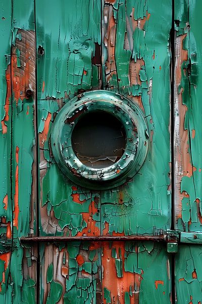 Verwittertes Fenster in abblätternder grüner Farbe von Art & Soul Creations