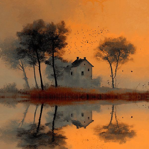 The House on the Orange Fog | Where Memory and Sunrise Merge (La maison sur le brouillard orange - Là où la mémoire et le lever du soleil se confondent) par Karina Brouwer